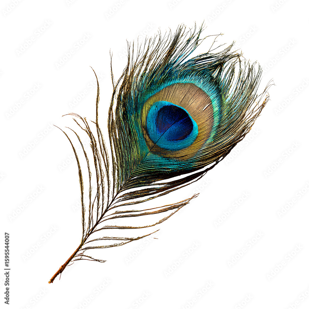 Fototapeta premium Vibrant peacock feather eye isolated on transparent background