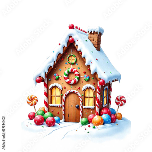 Colorful Christmas house made of cookies with Christmas candies
