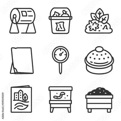 Set guide icons urban typography uniform scraps no vector icon holes composting