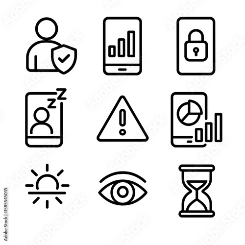 No detailed vector alert icons icon bar parental control eye sleep chinese