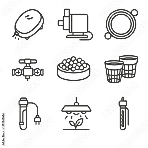 Icon air marks net pots aquaponics set icons emojis no grow vector