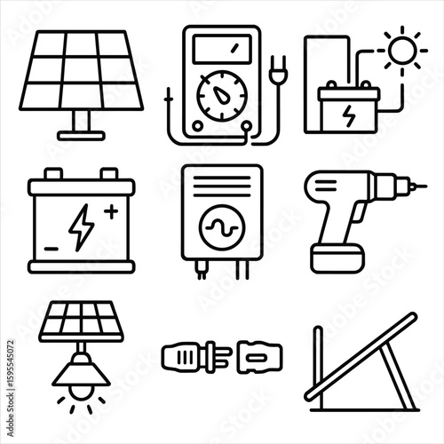 Diy icon power numbers connector chinese panel diagram vector solar equally