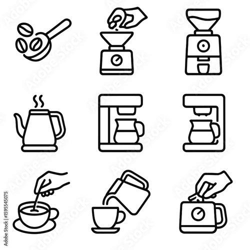 Equally bubbles icons icon vector coffee beans punctuation spaced collection brewer grind