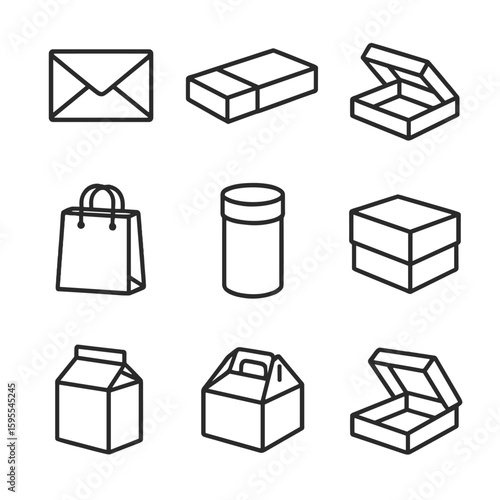 Set icon no characters marks icons packaging vector box bag paper speech