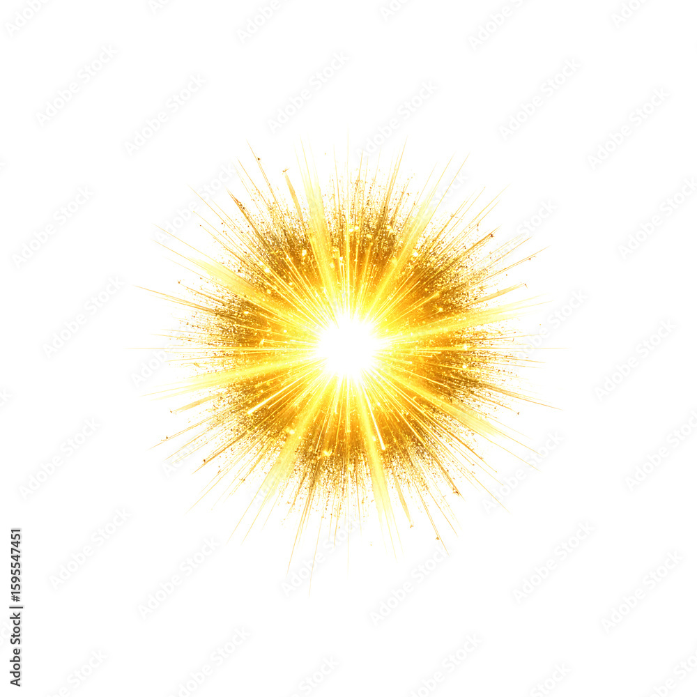 Fototapeta premium Radiant golden burst with dynamic rays and sparkle effect on transparent background