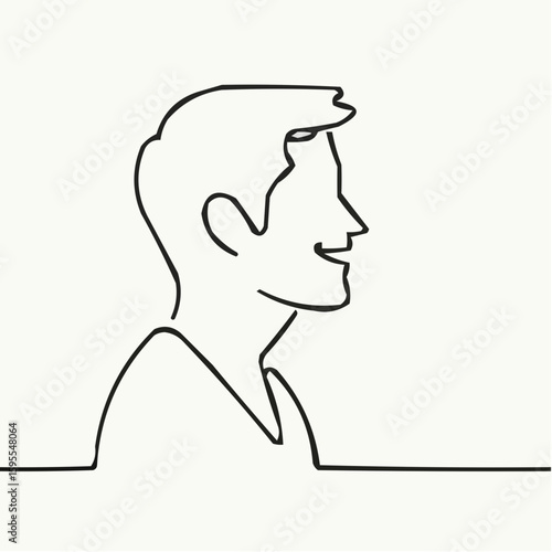 Person icon in line art style depicting a smiling man in profile view  