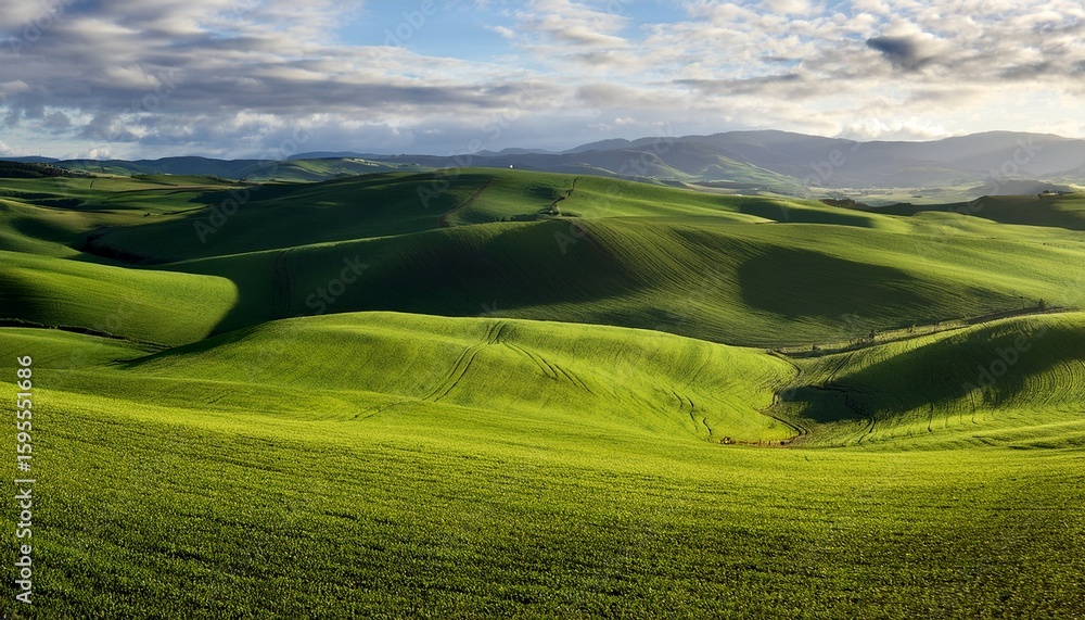 Fototapeta premium serene rolling hills a panoramic landscape of undulating green fields