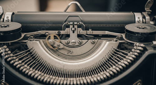 Vintage typewriter machine close up photo antique writing instrument journalism
