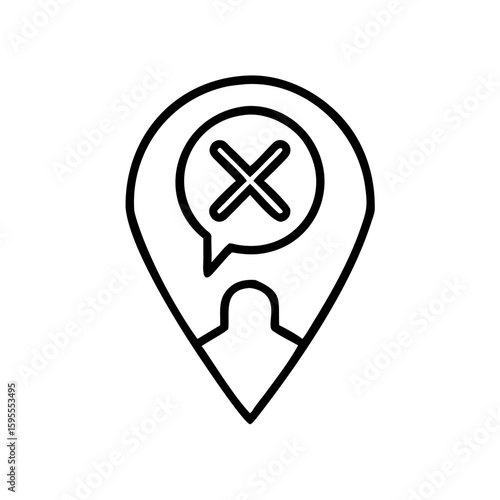 Navigation map pin icon with error symbol representing directions  