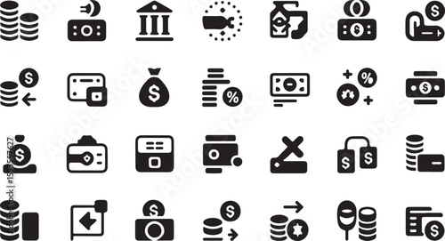 Financial icons depicting coins money bags and transactions finance banking