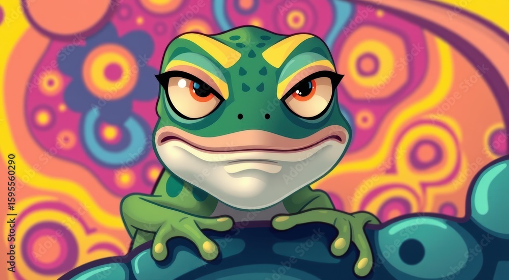 Fototapeta premium Cartoon frog with a colorful background