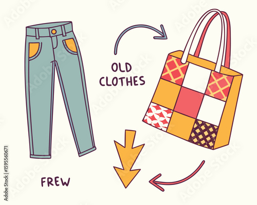 Upcycling Old Clothes Illustration | Recycled Fashion DIY Project