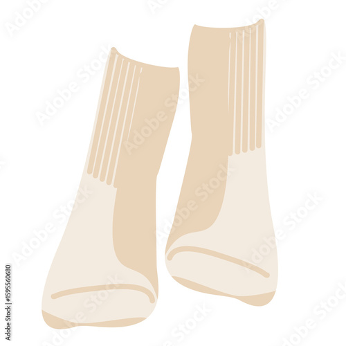 Cream ribbed socks in minimalist flat vector style. Neutral tones and cozy texture.