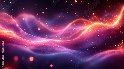 Abstract Cosmic Nebula Glowing Particles and Energy Waves