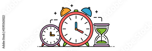 Time management icons with clock, alarm, and timer – Perfect for time management apps, business websites, or productivity tools.
