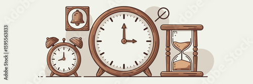 Time management icons with clock, alarm clock, and timer – Perfect for productivity, business planning, or time management apps.