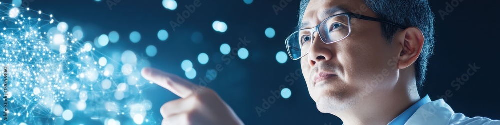 Obraz premium Middle-aged Asian technologist inspecting innovative technology with focus and precision