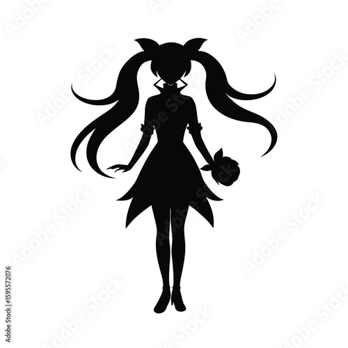 Confident anime female character silhouette design