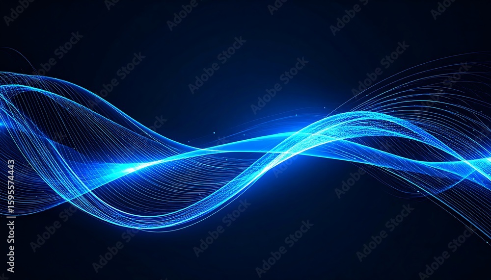 Fototapeta premium Abstract light blue wavy lines on dark background