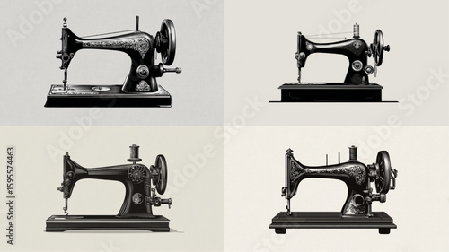A collection of vintage sewing machines evokes a sense of nostalgia and timeless craftsmanship