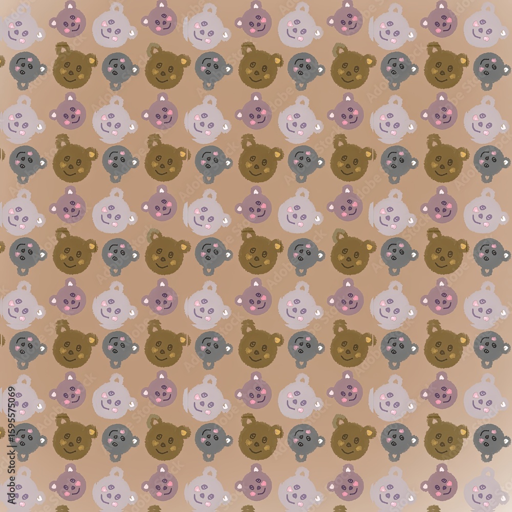 Fototapeta premium Cute animal pattern with bear and rabbit faces in pastel colors 
