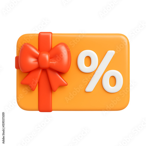 Discount percentage gift card with red bow isolated on transparent background