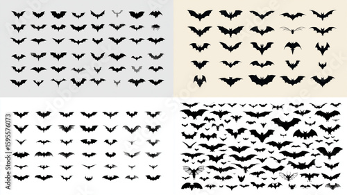 A multitude of bat silhouettes creates a spooky and mysterious halloween atmosphere