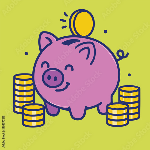 A pig with gold coins money cartoon icon
