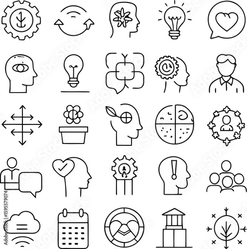 Collection of conceptual line art icons for business and ideas