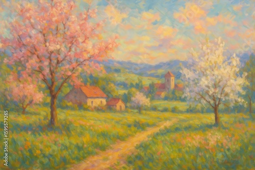 Enchanting watercolor landscape painting depicting rolling hills with wildflower meadows under dramatic cloudy sky in impressionist style