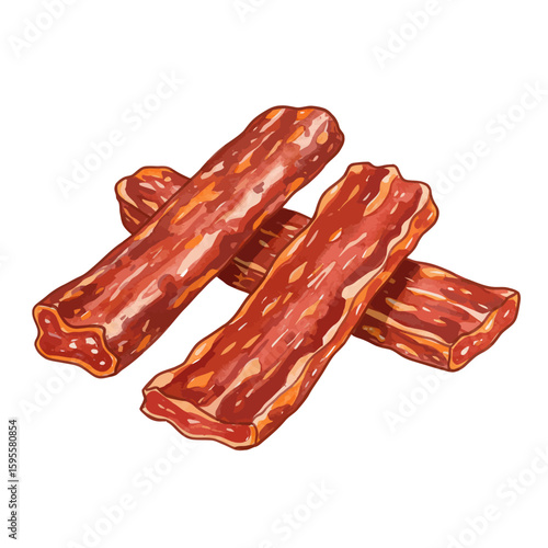 Raw Bacon Strips Fresh Pork Meat Food Ingredient Isolated White Background Illustration