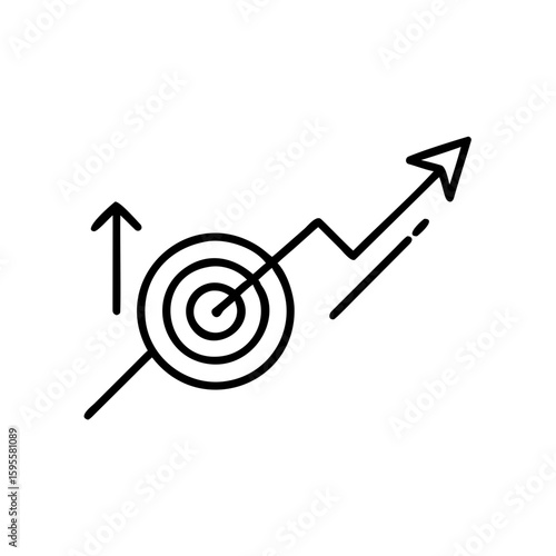 Upward arrow hitting target with success growth trend concept  