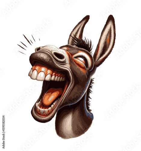 Hysterically laughing cartoon donkey, vector illustration. AI