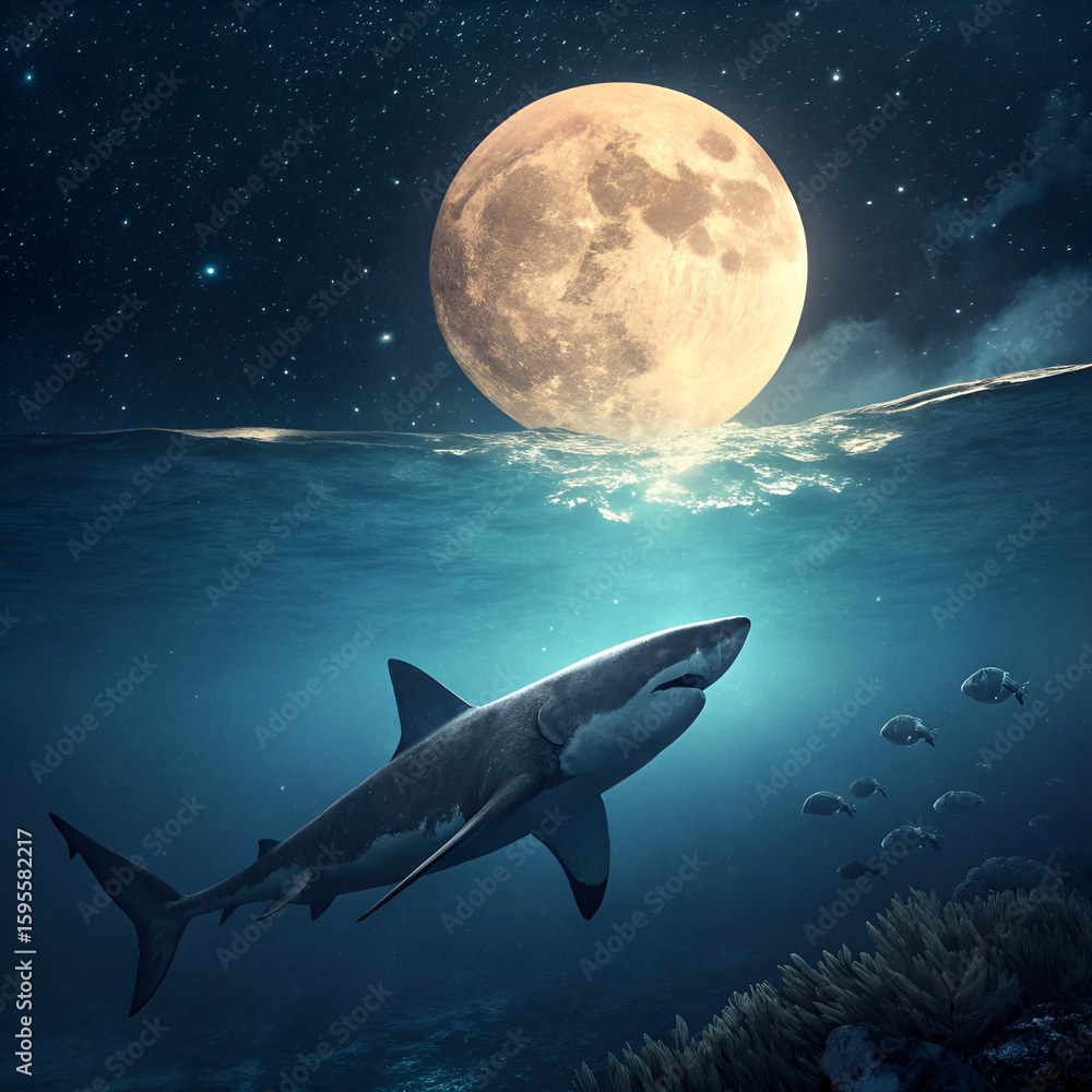 Obraz premium shark on the moon