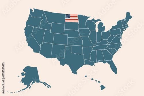 Detailed Alaska State Map with US Map Inset and American Flag, vector origin and scalable