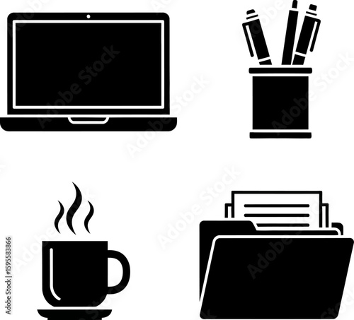 Vector art of office supplies isolated on white background