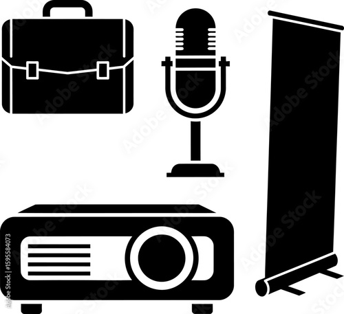 Vector art of conference equipment isolated on white