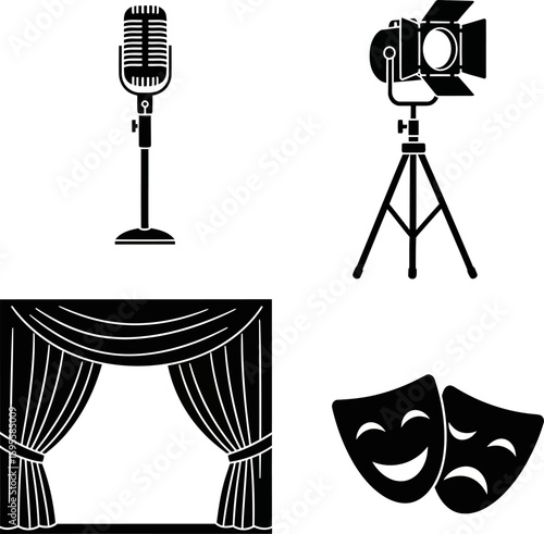 Vector art of theater icons isolated on white background