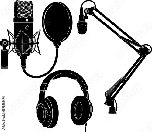 Vector art of a microphone and headphones for podcast