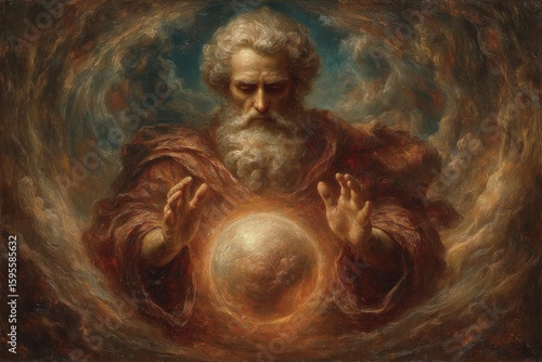 Lord divine act: sacred motion, celestial hold, holy creation, spiritual gaze, Earth destiny, divine power, eternal vision, scriptural theme, cosmic balance, theological belief, holy bond