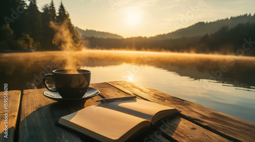 Wallpaper Mural Misty Sunrise with Cup of Coffee Torontodigital.ca