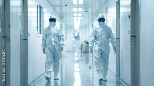 Wallpaper Mural Cleanroom Corridor with Medical Staff in Hazmat Torontodigital.ca