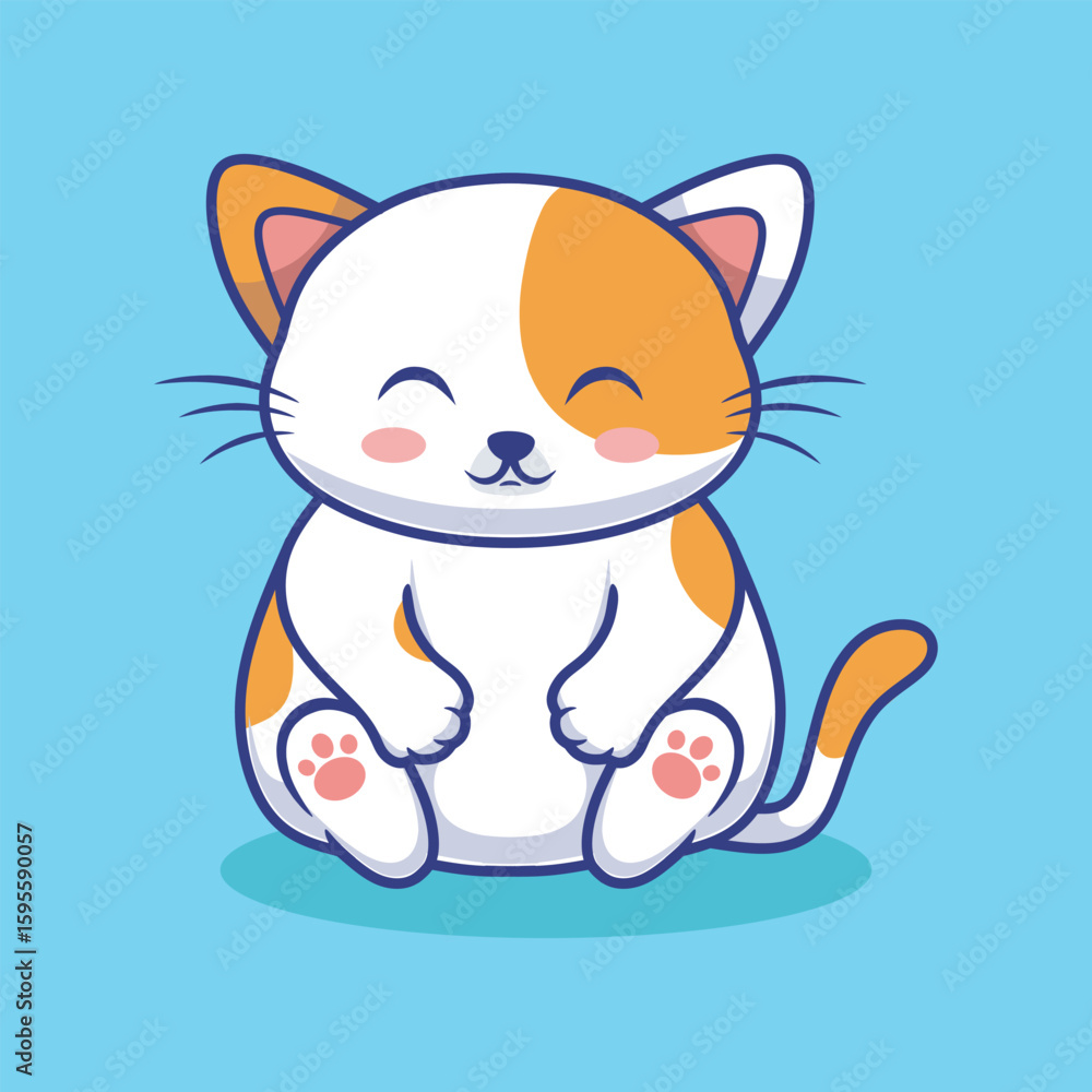 Obraz premium Cute Fat Cat Sitting Cartoon Vector Icon Illustration. Animal Nature Style Concept.