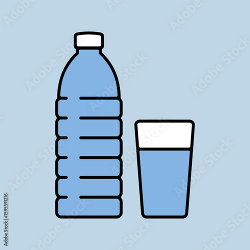 Glass and bottle of water vector icon