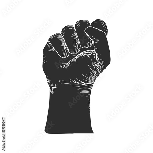Raised Fist Silhouette Illustration. Symbol Of Strength And Solidarity Isolated Vector Illustration