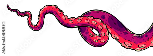 Purple octopus tentacles reaching upwards, squid-like marine animal body parts protruding from out of frame, cut for food or frame design, cartoon colour sketch anime vector illustration. 