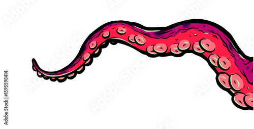 Purple octopus tentacles reaching upwards, squid-like marine animal body parts protruding from out of frame, cut for food or frame design, cartoon colour sketch anime vector illustration. 