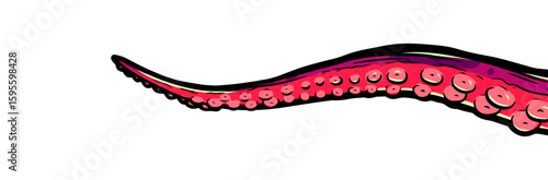 Purple octopus tentacles reaching upwards, squid-like marine animal body parts protruding from out of frame, cut for food or frame design, cartoon colour sketch anime vector illustration. 