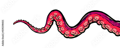 Purple octopus tentacles reaching upwards, squid-like marine animal body parts protruding from out of frame, cut for food or frame design, cartoon colour sketch anime vector illustration. 
