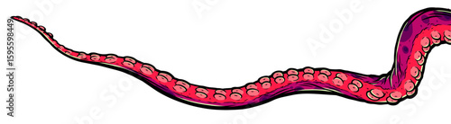 Purple octopus tentacles reaching upwards, squid-like marine animal body parts protruding from out of frame, cut for food or frame design, cartoon colour sketch anime vector illustration. 